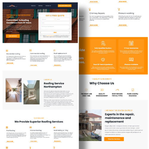 roofing company business website, showcase of recent work